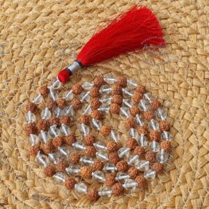 Natural Sphatik with Rudraksha Mala | 108+1 Beads Japa Mala for Spiritual Balance